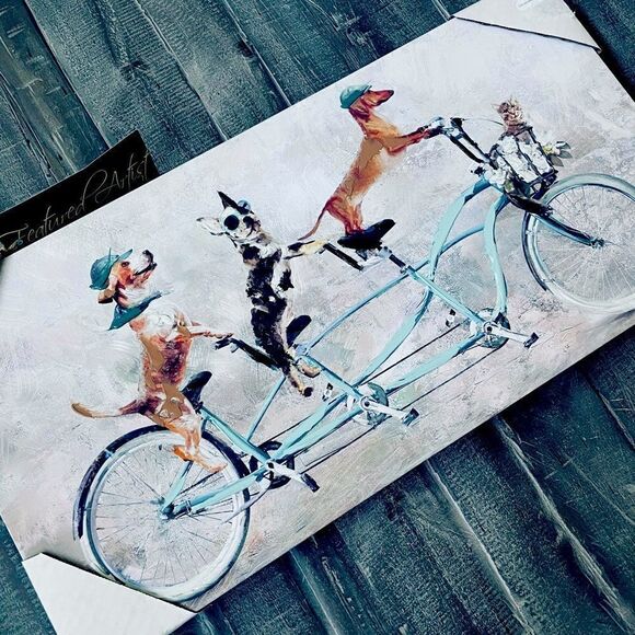 Dogs on Bicycle Canvas Wall Art Decor Painting - Picture 1 of 6